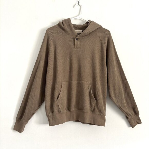Essentials Fear of God Brown Thermal Waffle Henley Hoodie Sweatshirt Kid Size 12 - Picture 1 of 9